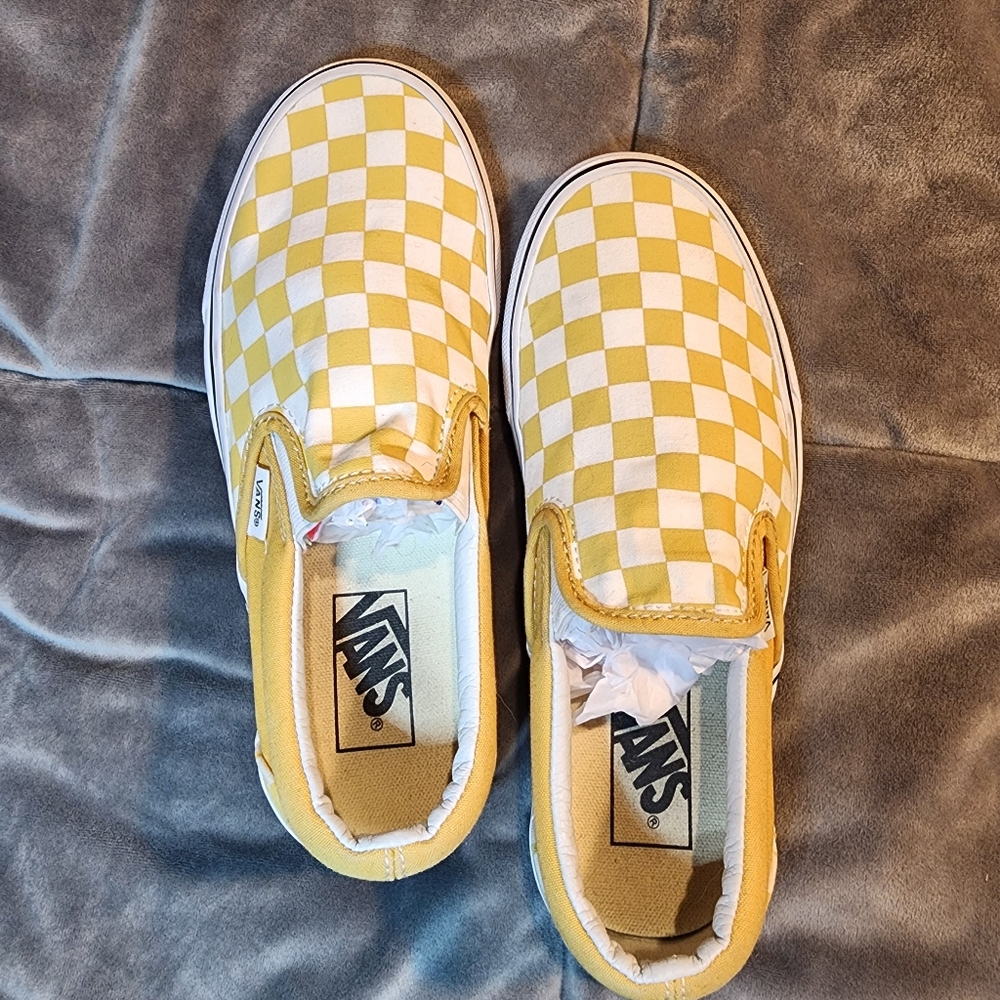 Vans White and Yellow Checkered - Size 7